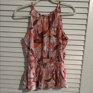 Nine West Pink and White Floral Sleeveless Blouse